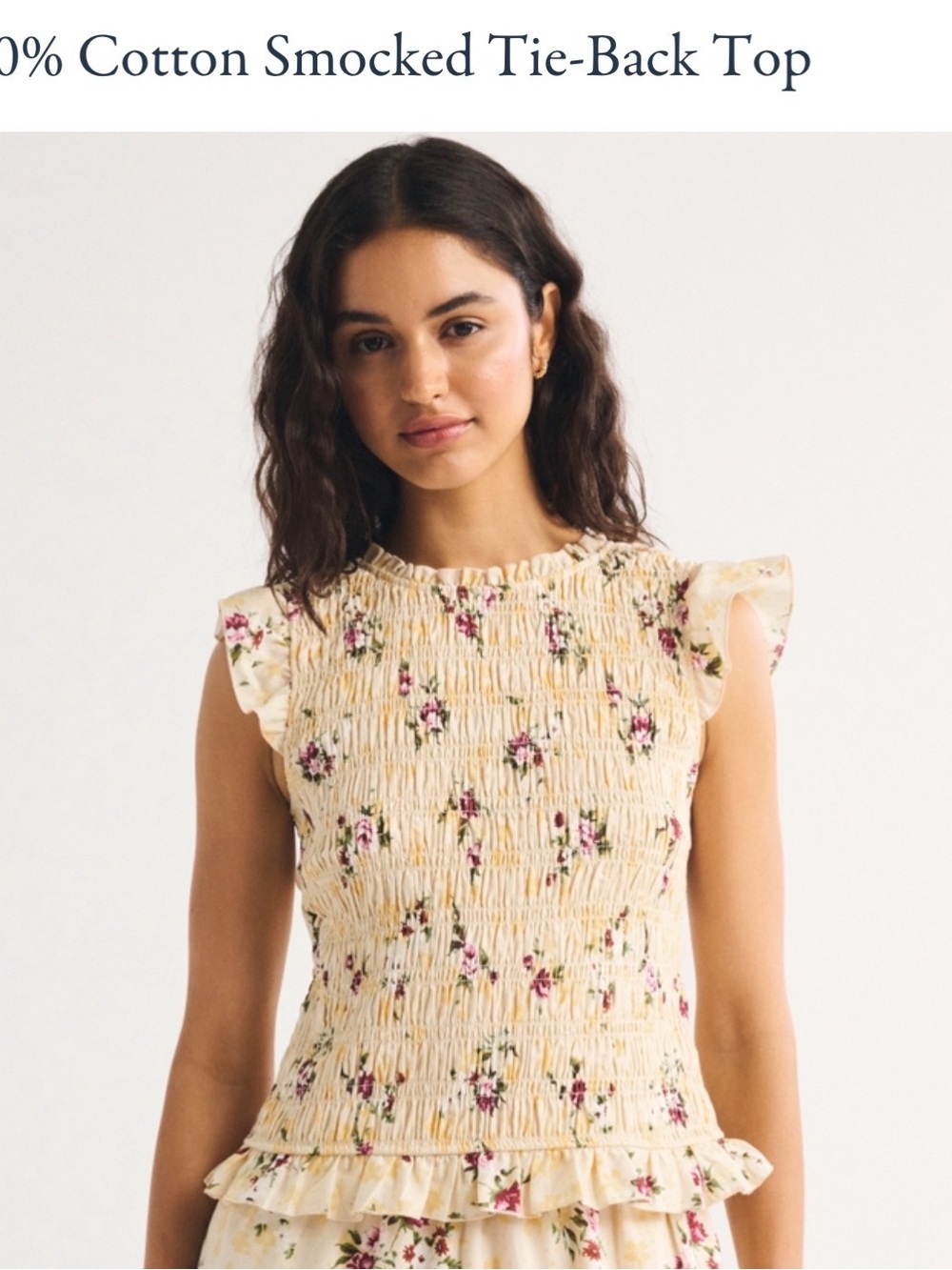 Abercrombie & Fitch Yellow Floral Smocked Mini Dress with Pink Flower Print